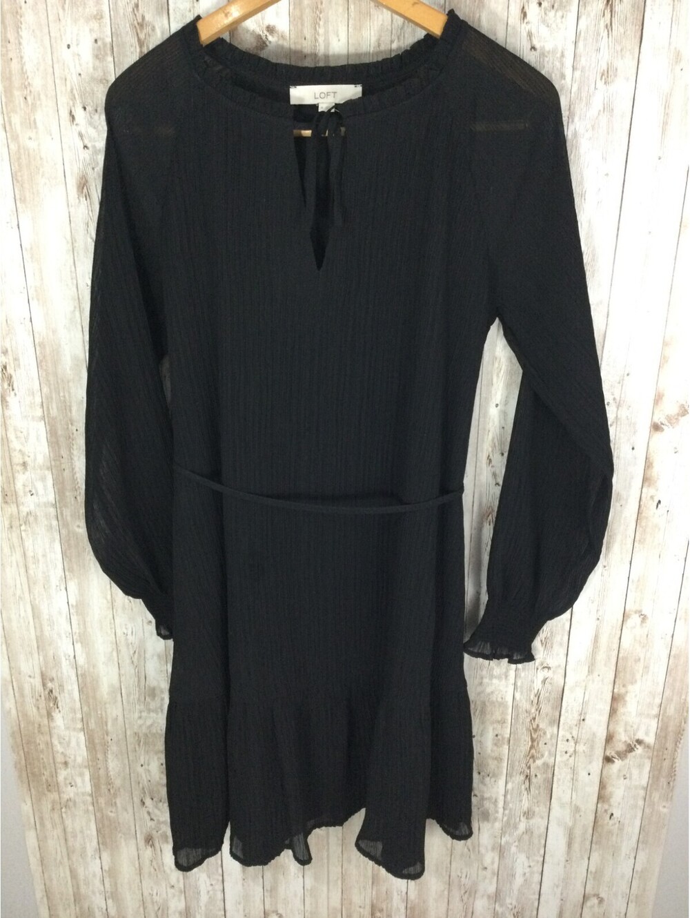 Ann Taylor Loft Black Dress Lined w/Sheer Long Sleeve Fit & Flare Sz M New Tie